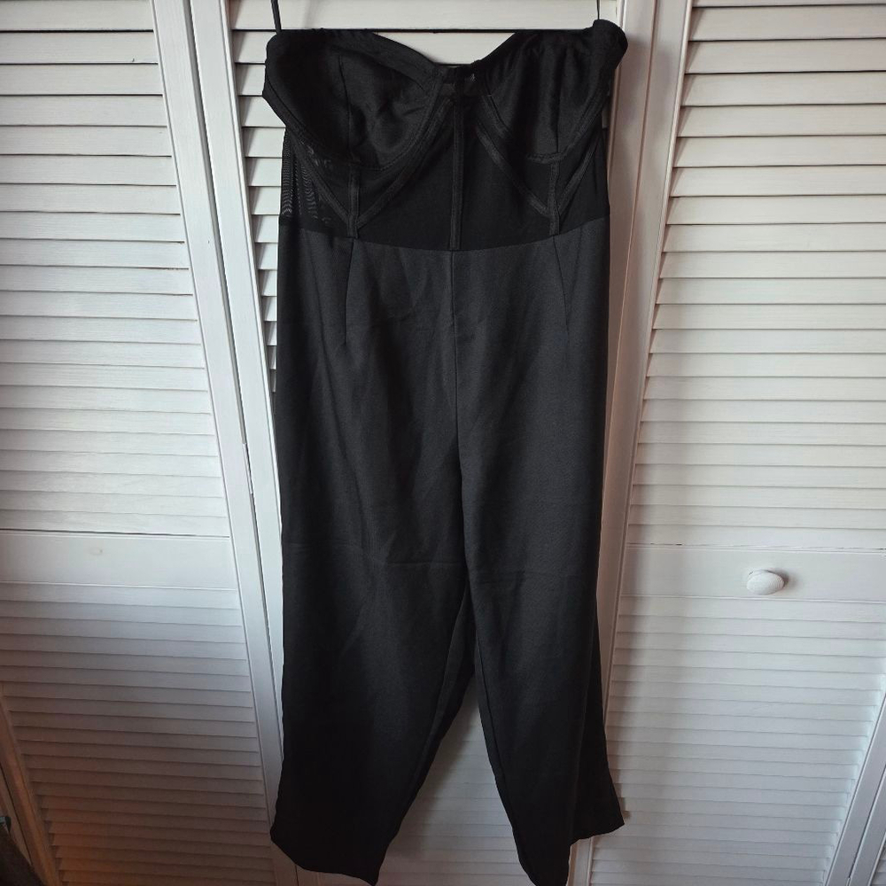 Women's PRETTYLITTLETHING Black Strapless Mesh Jumpsuit Size 10 - Picture 2 of 10